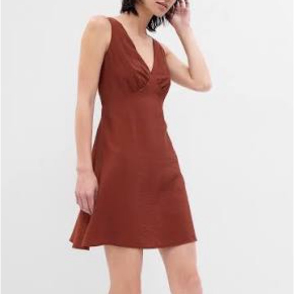 Gap Terracotta Copper Rust Orange Brown V-Neck Mini Dress size 6 Tall